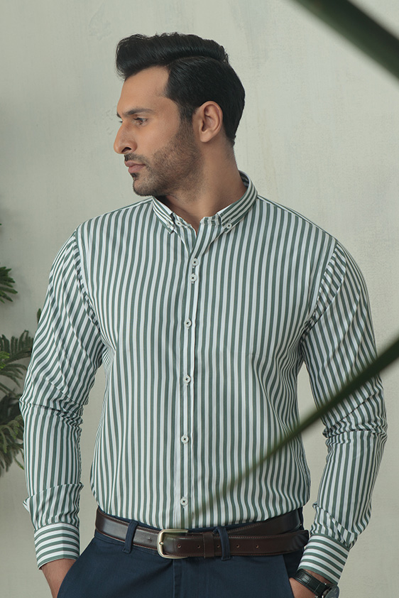 Green & White Oxford Stripes