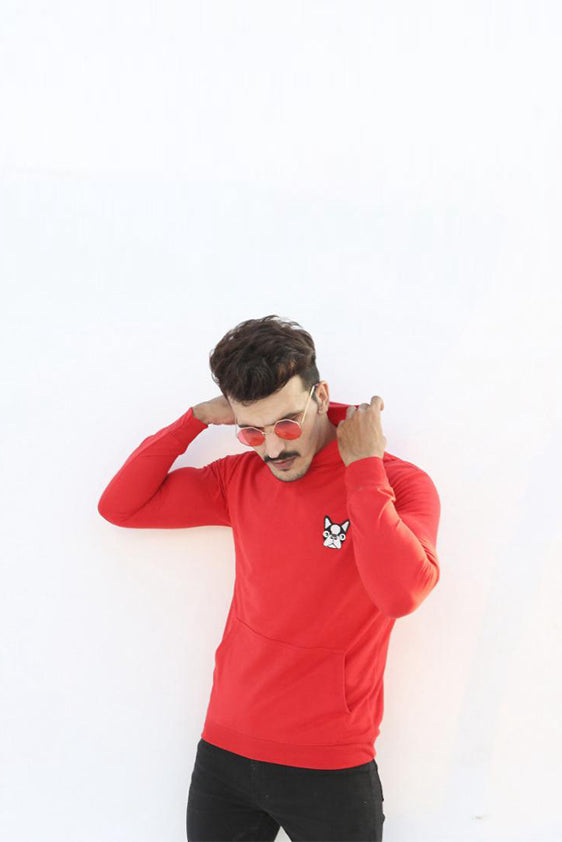 Red Emroidered Hoodie