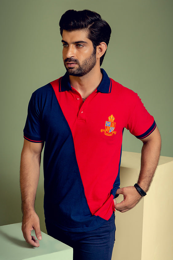 dark blue with red contrast polo shirt