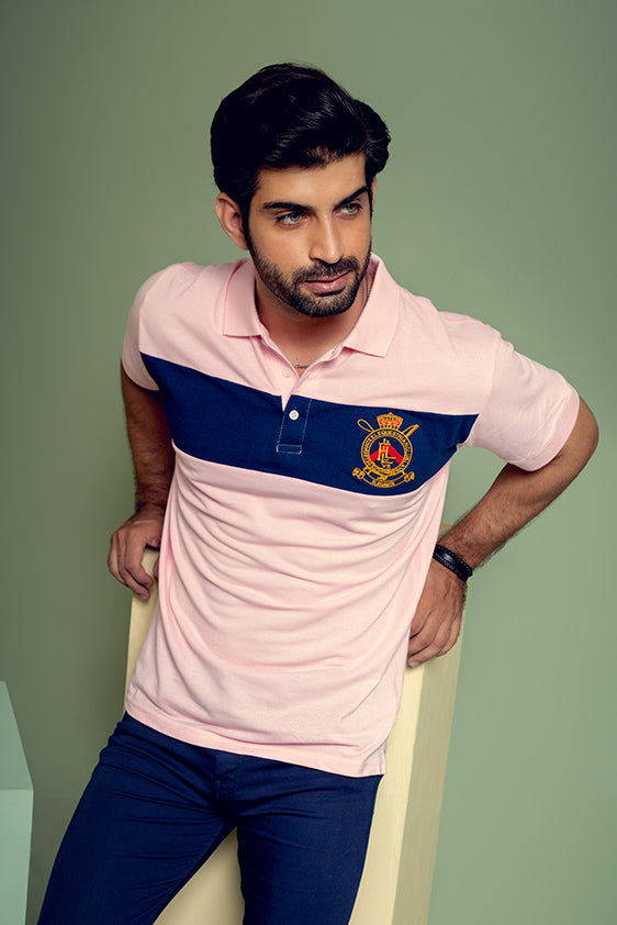 Pink with Dark Blue Contrast Polo