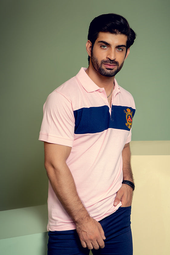 Pink with Dark Blue Contrast Polo